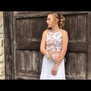 2 piece white beaded prom dress SHERRI HILL